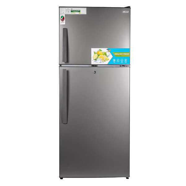 AKAI 500 Liters Double Door Top Mount Free Standing Total No Frost Refrigerator Glass Shelves Titanium Finish R600a Refrigerant 4 Stars ESMA Ratings One Year Warranty New Edition RFMA-S500WT