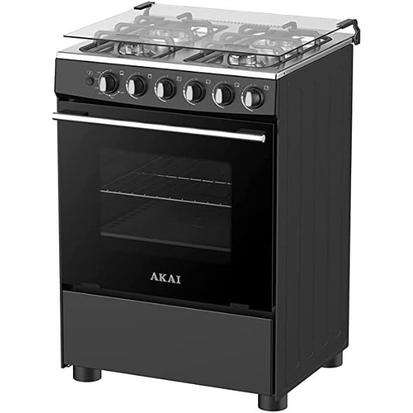 Akai Cooking Range 60X60 4 Gas Burner Full Safety Double Glass Door, Black – CRMA-M66BCFS